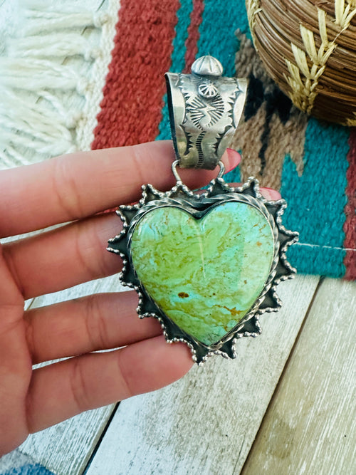 Apache Turquoise & Sterling Silver Heart Pendant by Rosella Paxson