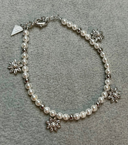 Esti Pearl & CZ Blossom Beaded Sterling Silver Bracelet
