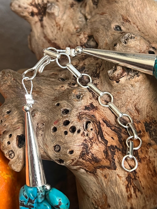 Daniel Coriz Triple Strand Turquoise and Sterling Beaded Necklace w/ Removable Sterling Silver & Stone Inlay Bead