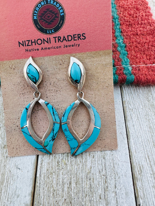 Handcrafted Old Pawn Sterling Silver & Turquoise Dangle Earrings
