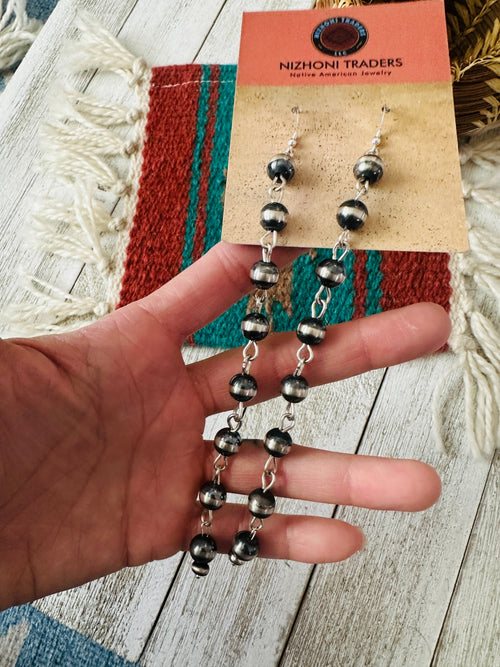 Handcrafted Sterling Silver Pearl Dangle Earrings 6”