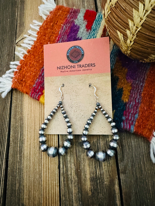Handcrafted Sterling Silver Pearl Beaded Dangle Hoop Earrings