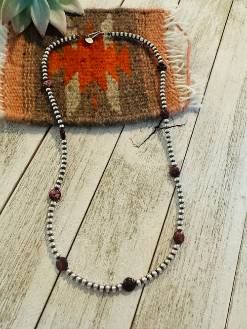 Handcrafted Purple Spiny & Sterling Silver Pearl Beaded 20” Necklace