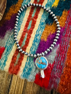 Handcrafted 3mm Sterling Silver Pearl & Turquoise Blossom Stretch Bracelet