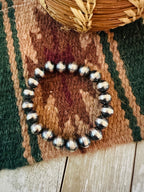 Navajo 10mm Sterling Silver Pearl Beaded Stretch Bracelet