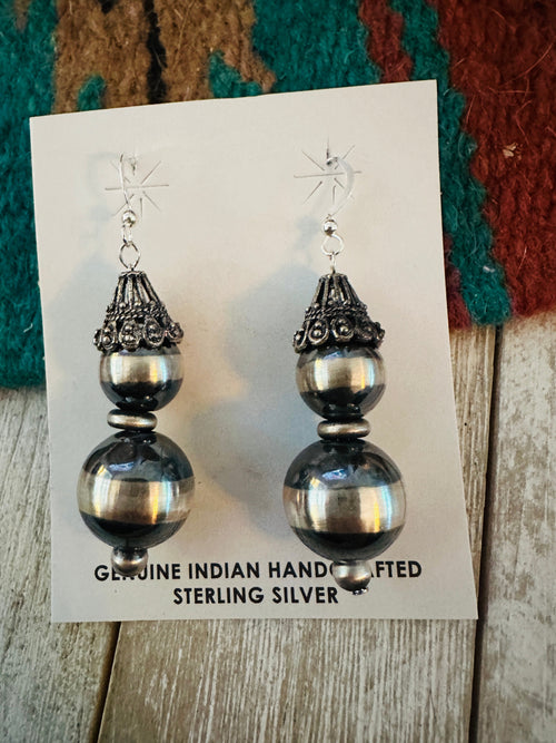 Handcrafted Sterling Silver Pearl Beaded Dangle Earrings