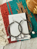Navajo White Buffalo & Sterling Silver Pearl Beaded Hoop Earrings