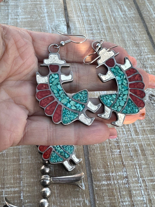 Handcrafted Old Pawn Vintage Chip Inlay Eagle Dancer Sterling Silver 5 Piece Jewelry Set