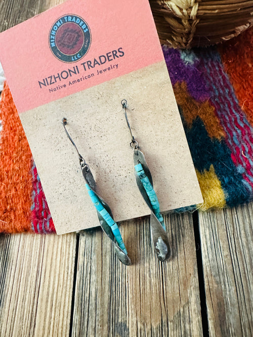 Handcrafted Old Pawn Sterling Silver & Turquoise Beaded Dangle Earrings