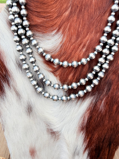 Handcrafted 4mm & 8mm Sterling Silver Pearl Beaded Necklace