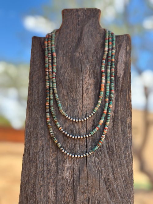 Handcrafted Kingman Turquoise & Spiny Sterling Silver 5mm Beaded Necklace