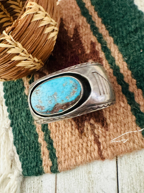 Handcrafted Old Pawn Turquoise & Sterling Silver Cuff Bracelet