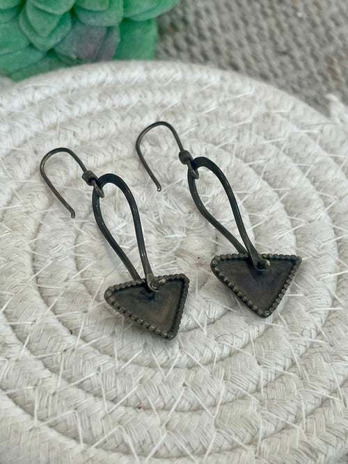 Vintage Handmade Copper Triangle Dangle Earrings