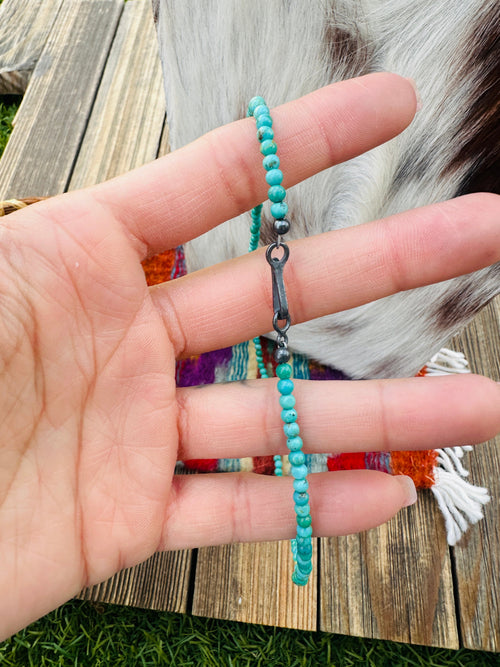 Handcrafted Turquoise & Sterling Silver Beaded 16” Necklace