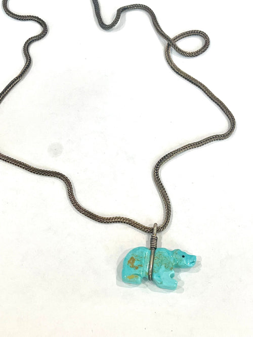 Vintage Old Pawn Turquoise and Sterling Silver Bear Necklace
