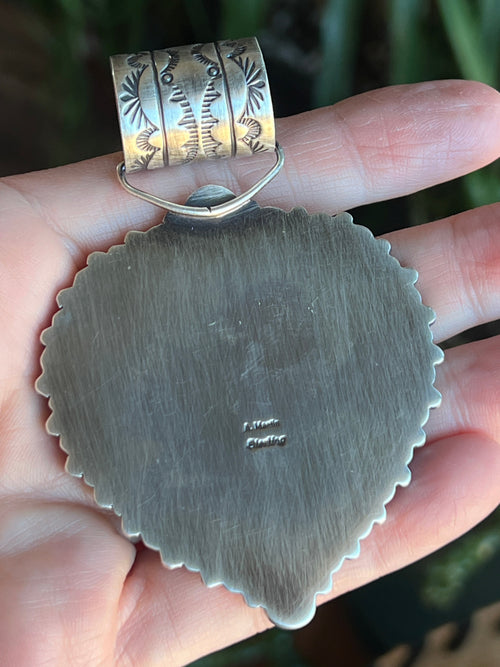 Color Burst Handcrafted Kingman Turquoise Heart Pendant w/ Spiny Oyster Shell and Sonoran Mountain Turquoise by Angela Martin