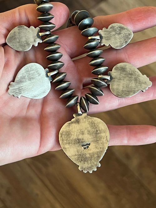 Navajo Sterling Silver and Kingman Turquoise Heart Charm Necklace and Earrings Set by Murphy Platero & Rose Martin