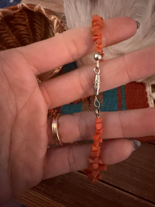 Old Pawn Handmade Red Branch Coral Beaded Necklace