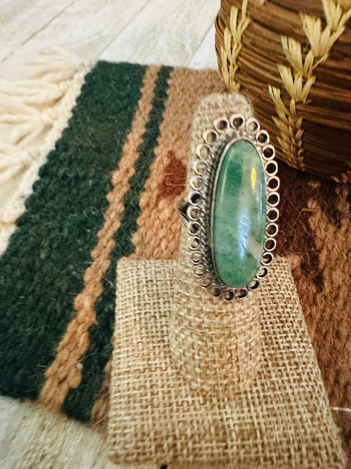 Old Pawn Handcrafted Green Aventurine & Sterling Silver Ring Size 6.5