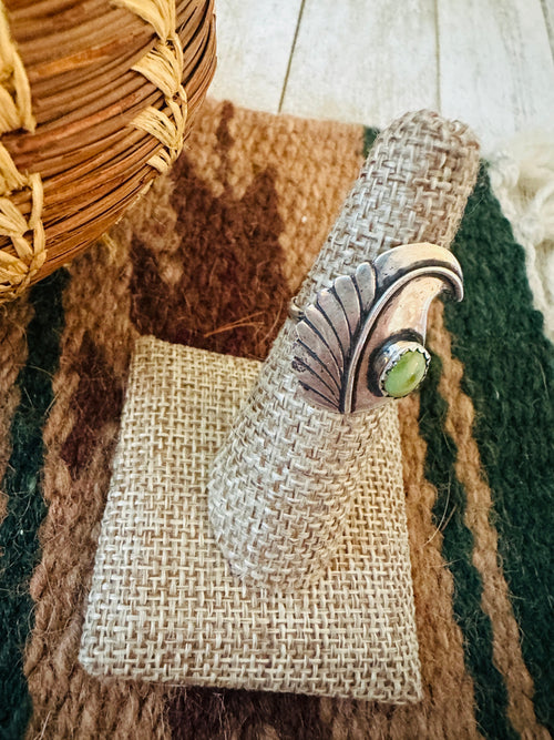 Handcrafted Old Pawn Sterling Silver & Turquoise Feather Ring Size 6.25