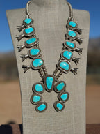 Estate Collection Old Pawn Turquoise & Sterling Silver Squash Blossom Necklace
