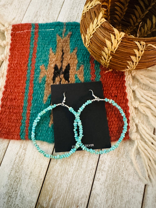 Navajo Turquoise & Sterling Silver Pearl Beaded Hoop Earrings