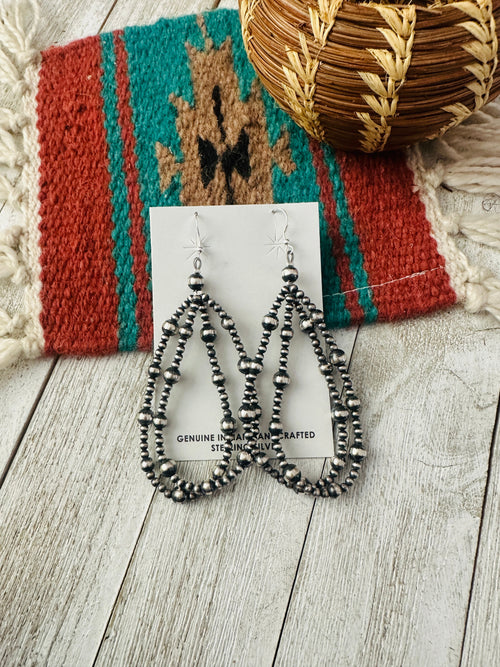 Sterling Silver Pearl Double Strand Beaded Hoop Earrings