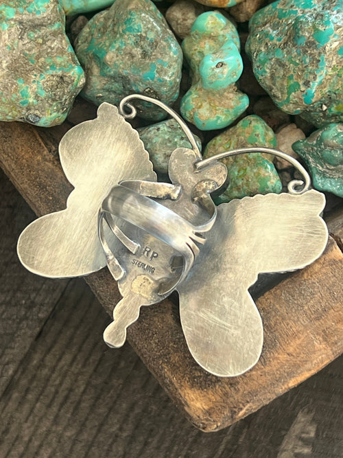 Apache Sterling Silver and Egyptian Turquoise Butterfly Ring by Rosella Paxson, Size 9.5