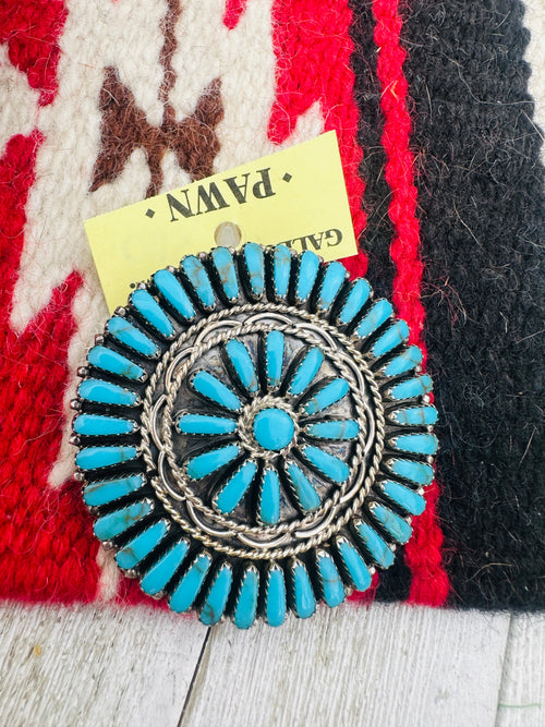 Old Pawn Handcrafted Sterling Silver and Turquoise Cluster Pendant/Brooch