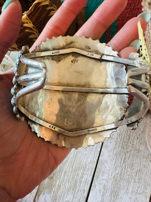 Old Pawn Sterling Silver & Turquoise Cluster Cuff Bracelet /