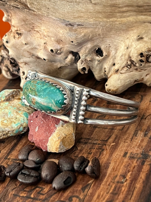 Hand Forged Old Pawn Sterling Silver & Turquoise Cuff Bracelet by Santa Fe Artist, Buffalo: The Cameo