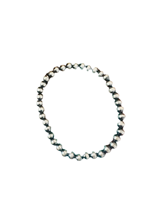 Handcrafted Sterling Silver 5mm 7.5”Pearl Beaded Stretch Bracelet