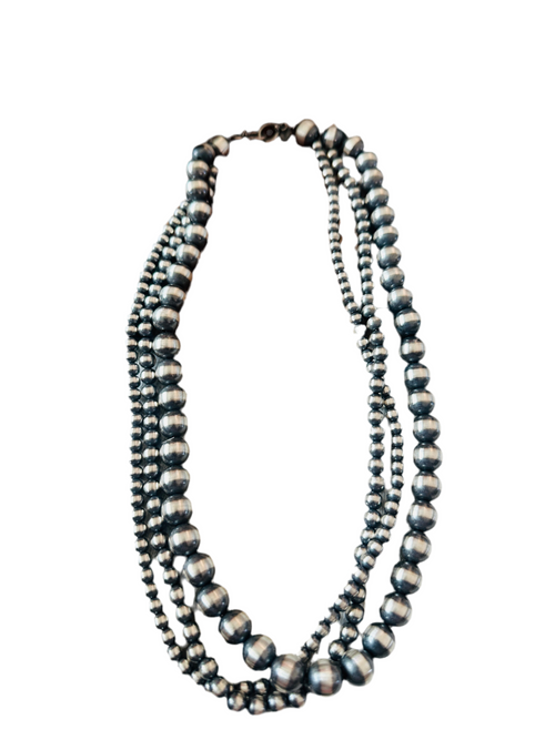 Navajo Sterling Silver Pearl Triple Strand Beaded Necklace