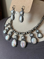Handcrafted Sterling Silver and Freshwater Pearl Beaded Necklace & Earrings Set by Loretta Delgarito
