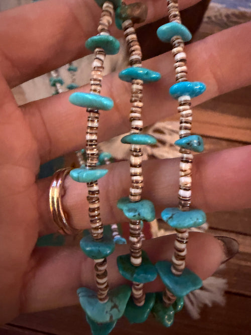 Old Pawn Handcrafted Turquoise & Heishi Shell Beaded 30” Necklace