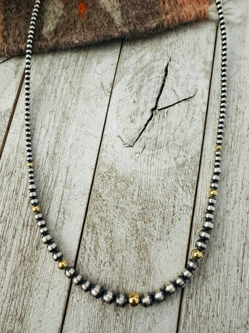 Navajo Sterling Silver & Gold Beaded 20” Necklace