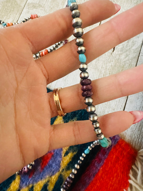 Handcrafted Sterling Silver, Spiny Oyster & Turquoise Beaded Necklace