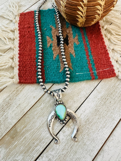 Navajo Sterling Silver & Sonoran Gold Turquoise Beaded Naja Necklace