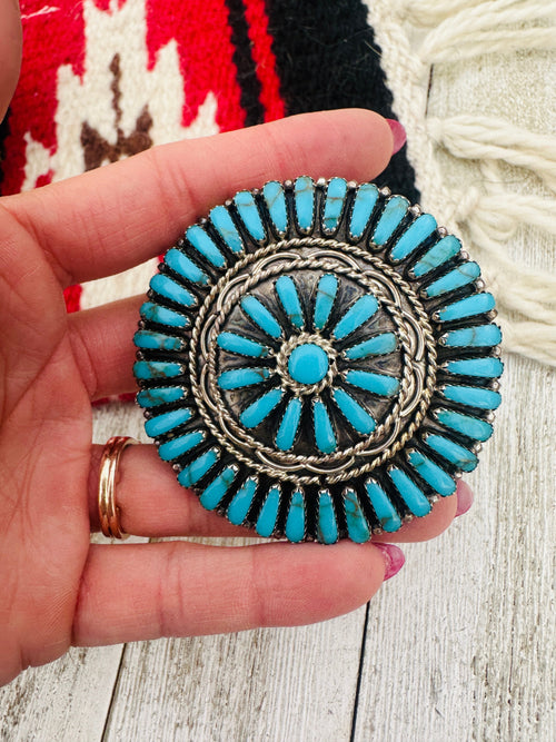 Old Pawn Handcrafted Sterling Silver and Turquoise Cluster Pendant/Brooch