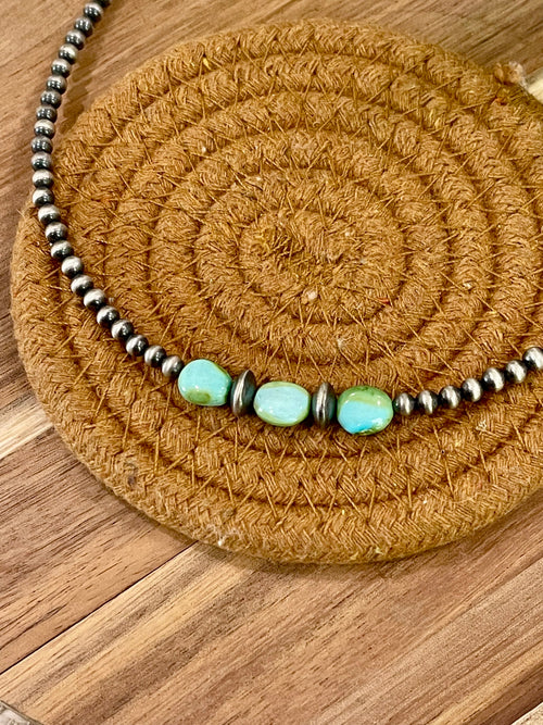 Handmade Sterling Silver & Sonoran Mountain Turquoise Beaded Necklace