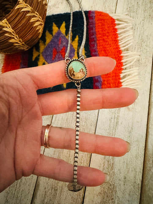 Handcrafted Turquoise & Sterling Silver Beaded Lariat Necklace