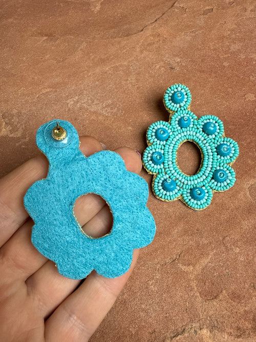 “The Golden Collection” Handmade Turquoise Beaded Flower Earrings