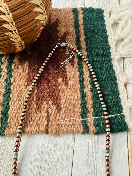 Handcrafted Turquoise & Copper 16” Beaded Necklace