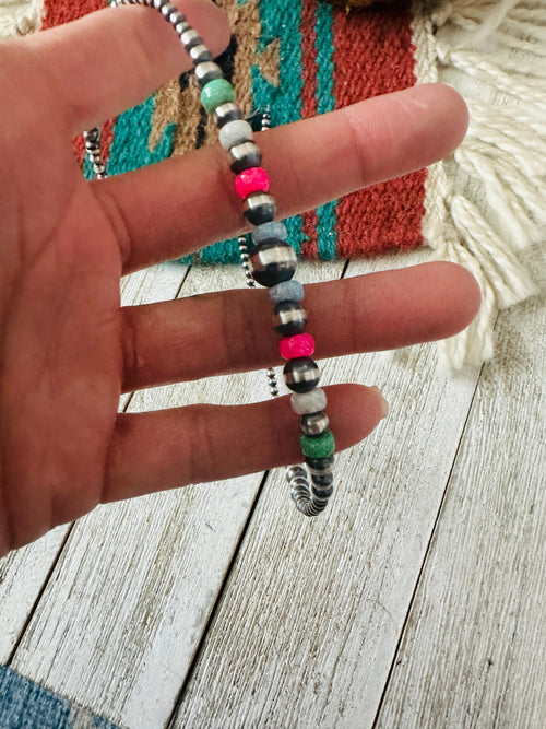 Handcrafted Sherbet Opal & Sterling Silver Beaded Necklace 18”