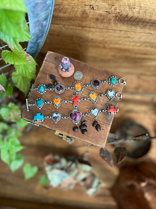 Diane Wylie Handcrafted Sterling Silver, Spiny Oyster, Turquoise & White Buffalo Link Bracelets