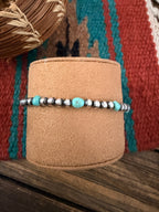 Handcrafted Turquoise & Sterling Silver Pearl Beaded Bracelet