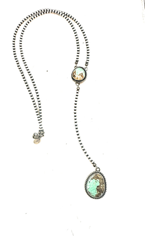 Handcrafted Turquoise & Sterling Silver Beaded Lariat Necklace