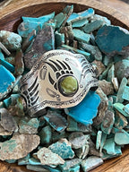 Handcrafted Old Pawn Sterling Silver and Royston Turquoise Overlay Bear Paw Cuff Bracelet by Charlie Bowie /