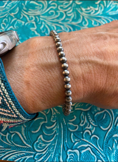 Handcrafted Sterling Silver 4mm Beaded Bracelet 7.5 inch