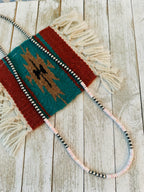 Navajo Sterling Silver Pearl & Queen Pink Conch 36” Beaded Necklace